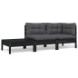 vidaXL Juego muebles jardín 3 pzas y cojines negro madera pino maciza vidaXL Juego muebles jardín 3 pzas y cojines negro madera pino maciza