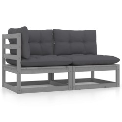 vidaXL Set de muebles de jardín 2 pzas con cojines madera pino gris