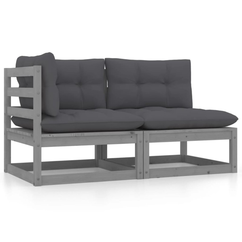 vidaXL Set de muebles de jardín 2 pzas con cojines madera pino gris vidaXL Set de muebles de jardín 2 pzas con cojines madera pino gris