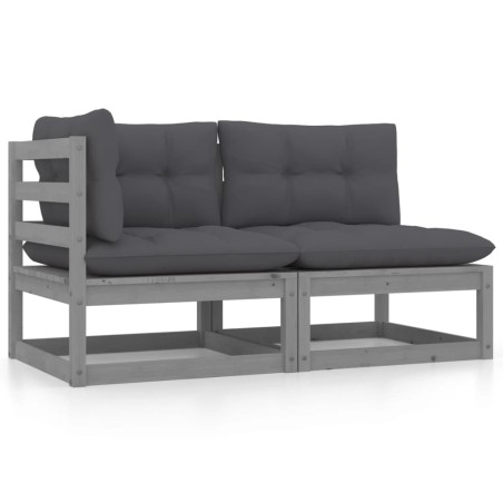 vidaXL Set de muebles de jardín 2 pzas con cojines madera pino gris