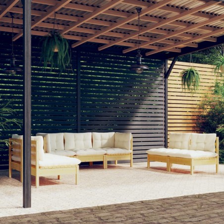 vidaXL Muebles de jardín 7 pzas y cojines madera maciza de pino crema