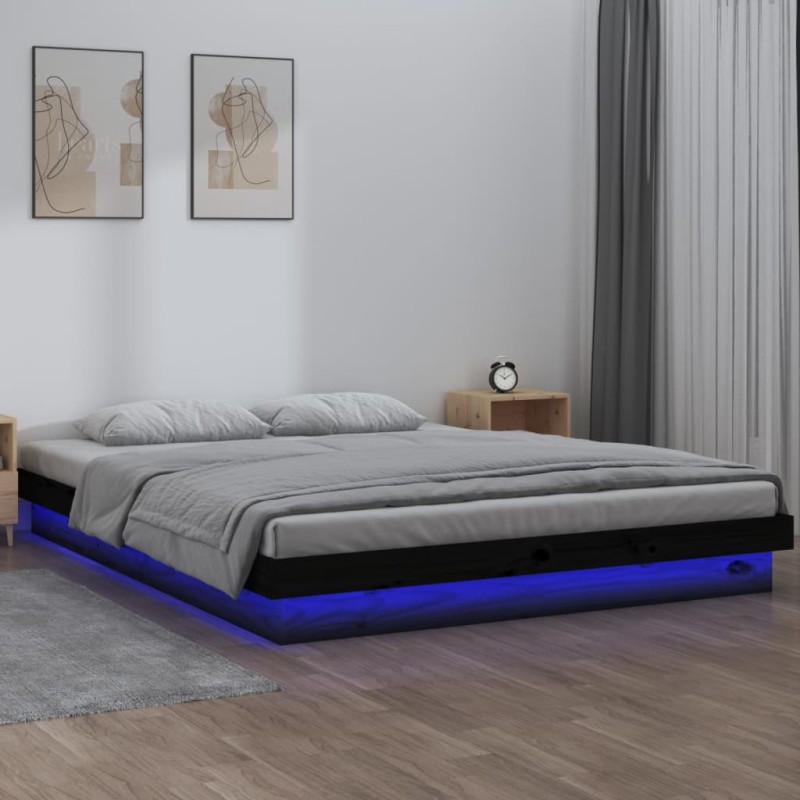vidaXL Estructura de cama con LED madera maciza negro 135x190 cm vidaXL Estructura de cama con LED madera maciza negro 135x190 cm