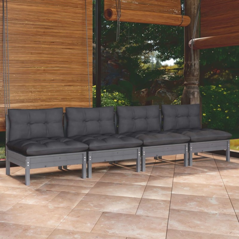 vidaXL Sofá de jardín 4 plazas con cojines madera pino gris antracita vidaXL Sofá de jardín 4 plazas con cojines madera pino gris antracita