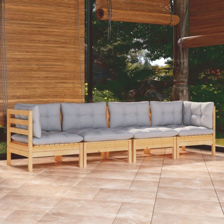 vidaXL Juego de muebles de jardín 4 pzas y cojines madera maciza pino