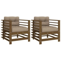 vidaXL Sillones de jardín cojines 2 uds madera maciza pino marrón miel