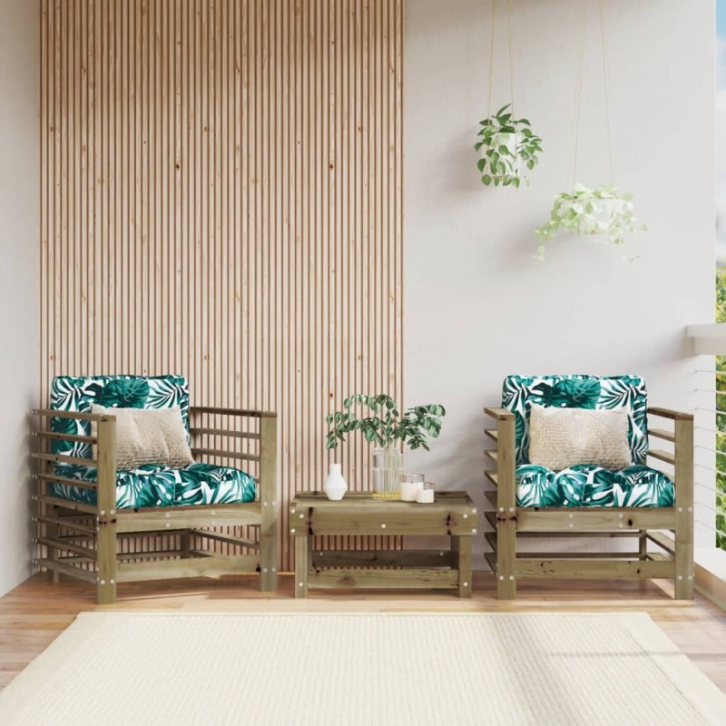 vidaXL Sillones de jardín con cojines 2 uds madera de pino impregnada
