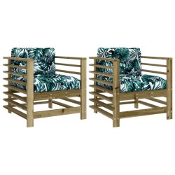 vidaXL Sillones de jardín con cojines 2 uds madera de pino impregnada