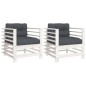 vidaXL Sillones de jardín con cojines 2 uds madera maciza pino blanco vidaXL Sillones de jardín con cojines 2 uds madera maciza pino blanco