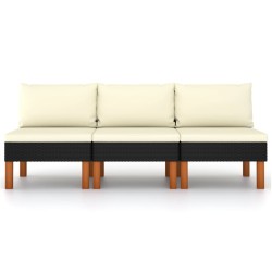 vidaXL Sofás centrales 3 uds ratán sintético y madera de eucalipto