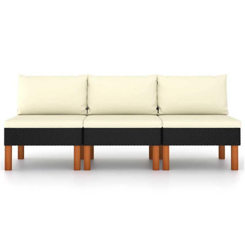 vidaXL Sofás centrales 3 uds ratán sintético y madera de eucalipto vidaXL Sofás centrales 3 uds ratán sintético y madera de eucalipto
