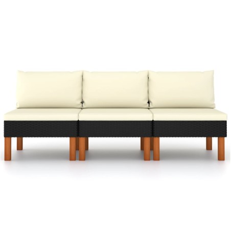 vidaXL Sofás centrales 3 uds ratán sintético y madera de eucalipto
