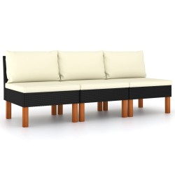 vidaXL Sofás centrales 3 uds ratán sintético y madera de eucalipto