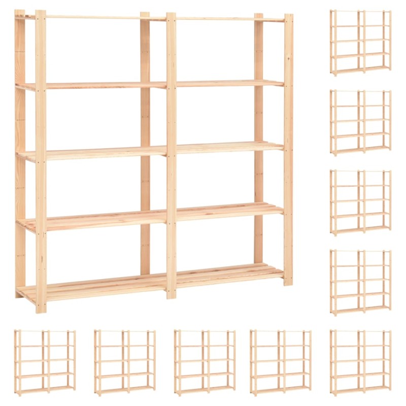 vidaXL Estantería 5 niveles 10 unidades madera pino maciza 500 kg 