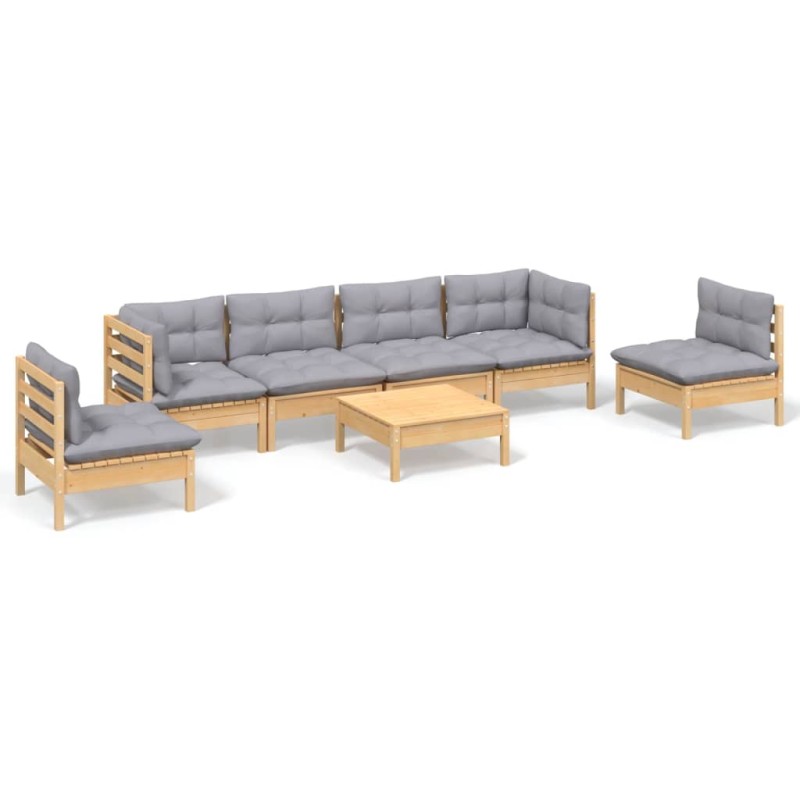 vidaXL Juego de muebles de jardín 7 pzas y cojines madera maciza pino vidaXL Juego de muebles de jardín 7 pzas y cojines madera maciza pino