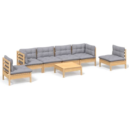 vidaXL Juego de muebles de jardín 7 pzas y cojines madera maciza pino