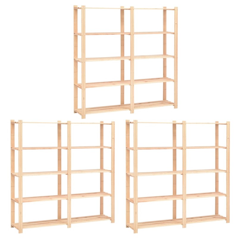 vidaXL Estantería 5 niveles 3 unidades madera pino maciza 500 kg vidaXL Estantería 5 niveles 3 unidades madera pino maciza 500 kg