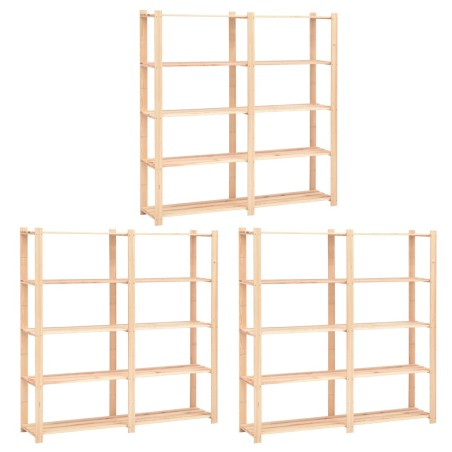 vidaXL Estantería 5 niveles 3 unidades madera pino maciza 500 kg 