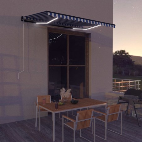 vidaXL Toldo con LED y sensor de viento azul y blanco 350x250 cm