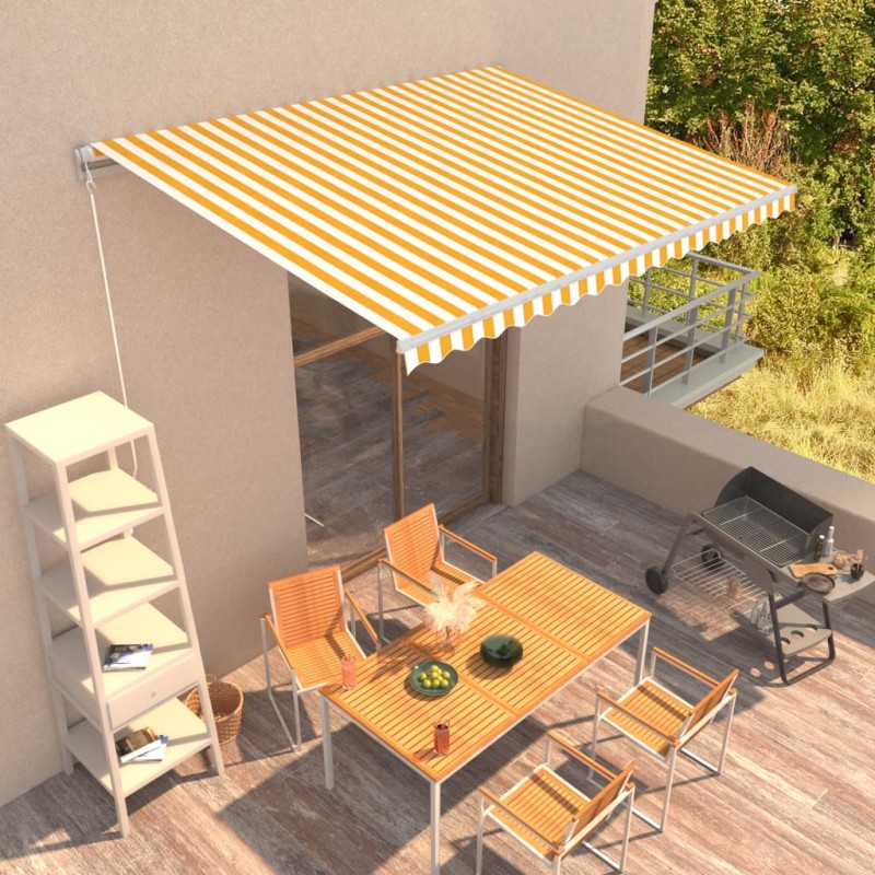 vidaXL Toldo manual retráctil amarillo y blanco 400x300 cm vidaXL Toldo manual retráctil amarillo y blanco 400x300 cm