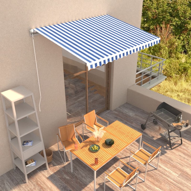 vidaXL Toldo manual retráctil azul y blanco 350x250 cm vidaXL Toldo manual retráctil azul y blanco 350x250 cm