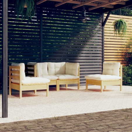 vidaXL Muebles de jardín 4 pzas y cojines madera maciza de pino crema