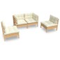 vidaXL Muebles de jardín 4 pzas y cojines madera maciza de pino crema vidaXL Muebles de jardín 4 pzas y cojines madera maciza de pino crema