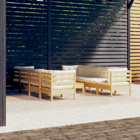 vidaXL Muebles de jardín 9 pzas y cojines madera maciza de pino crema