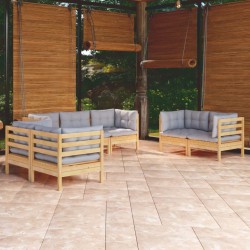 vidaXL Juego de muebles de jardín 7 pzas y cojines madera maciza pino