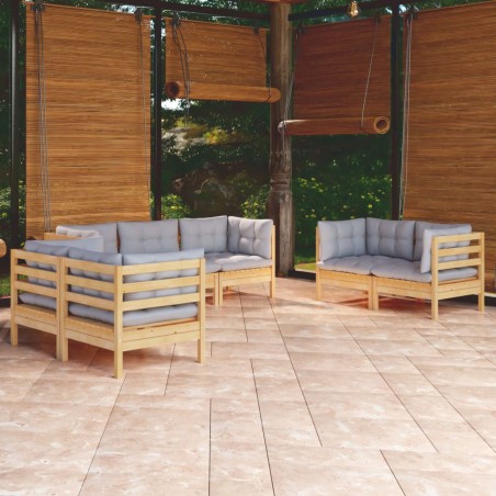 vidaXL Juego de muebles de jardín 7 pzas y cojines madera maciza pino