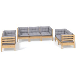 vidaXL Juego de muebles de jardín 7 pzas y cojines madera maciza pino