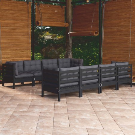 vidaXL Juego de muebles de jardín 9 pzas y cojines madera maciza pino