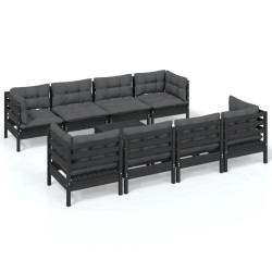 vidaXL Juego de muebles de jardín 9 pzas y cojines madera maciza pino