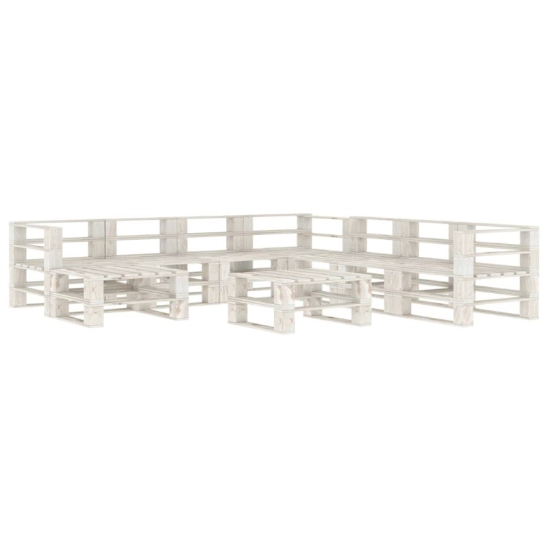 vidaXL Juego de muebles de palets para jardín 9 piezas madera blanco vidaXL Juego de muebles de palets para jardín 9 piezas madera blanco