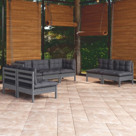 vidaXL Juego de muebles de jardín 7 pzas y cojines madera maciza pino