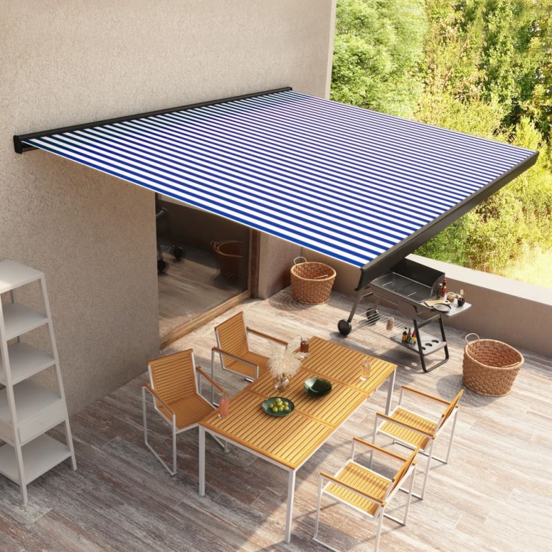 vidaXL Toldo de carrete motorizado azul y blanco 300x250 cm vidaXL Toldo de carrete motorizado azul y blanco 300x250 cm