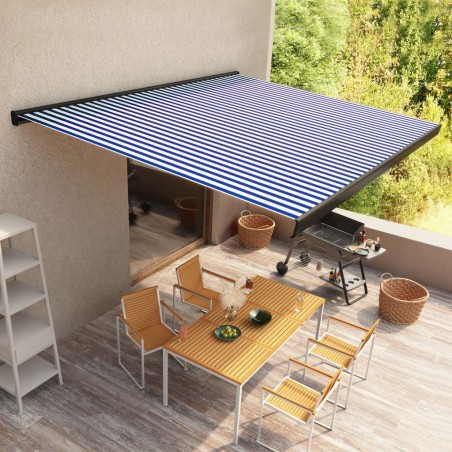 vidaXL Toldo de carrete motorizado azul y blanco 300x250 cm