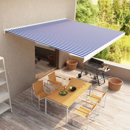 vidaXL Toldo de carrete manual azul y blanco 400x300 cm