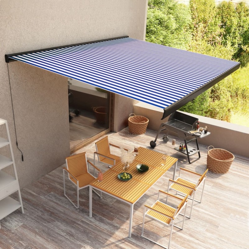 vidaXL Toldo de carrete manual azul y blanco 500x300 cm vidaXL Toldo de carrete manual azul y blanco 500x300 cm