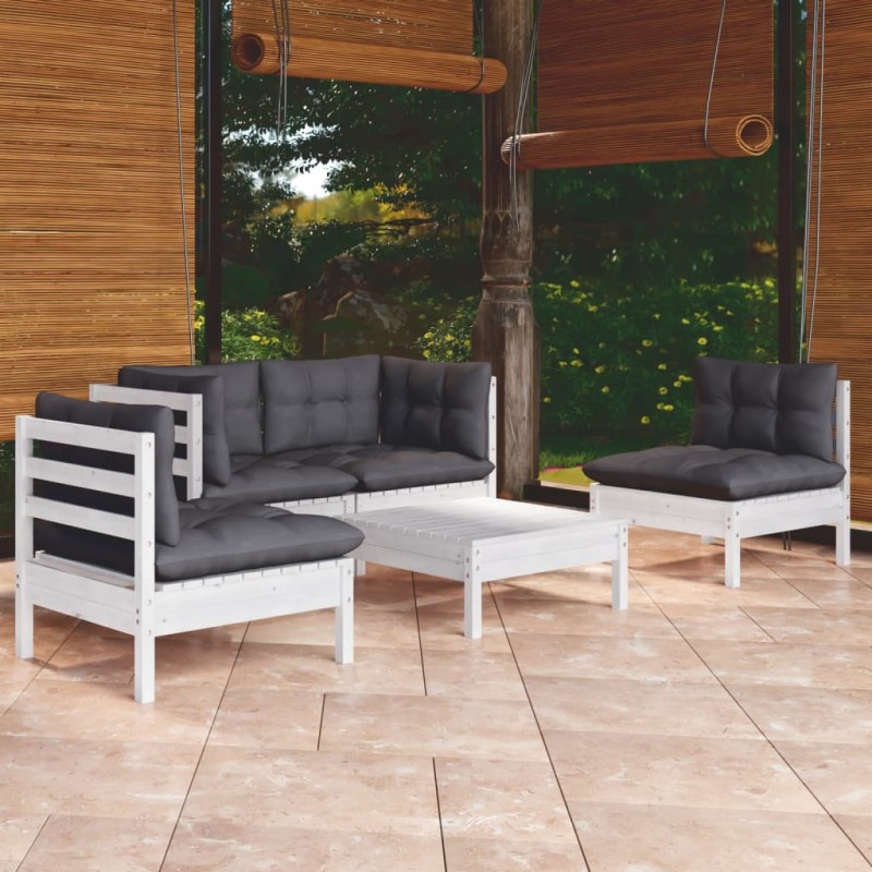 vidaXL Muebles de jardín 5 pzas con cojines madera maciza de pino vidaXL Muebles de jardín 5 pzas con cojines madera maciza de pino