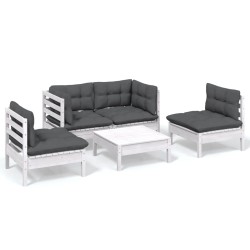 vidaXL Muebles de jardín 5 pzas con cojines madera maciza de pino