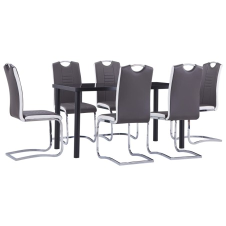 vidaXL Juego de comedor 7 piezas cuero sintético gris