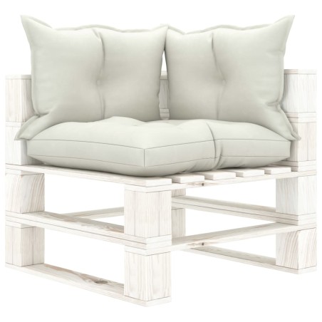 vidaXL Sofá de esquina de palets de jardín madera y cojines beige