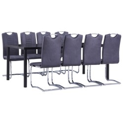 vidaXL Juego de comedor 9 piezas piel de ante artificial gris