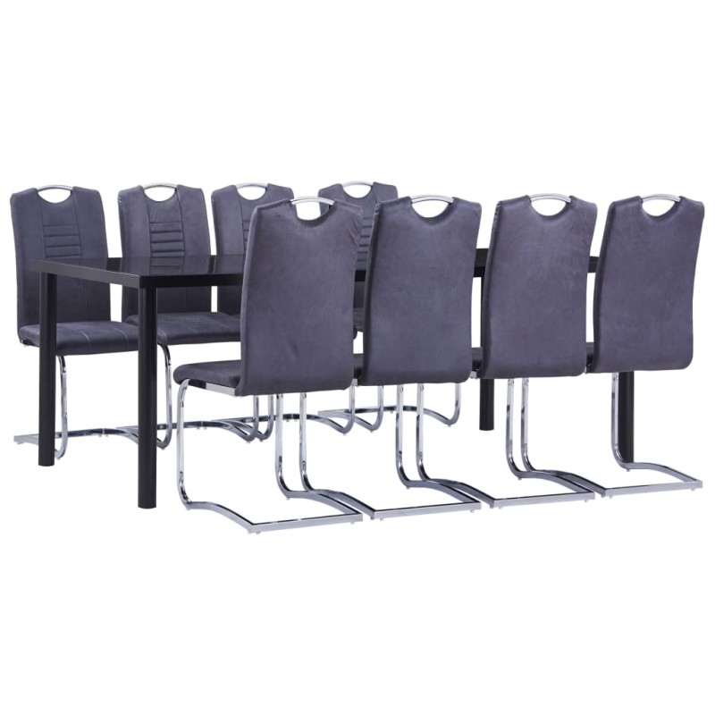 vidaXL Juego de comedor 9 piezas piel de ante artificial gris vidaXL Juego de comedor 9 piezas piel de ante artificial gris