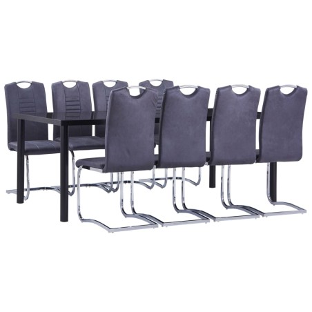 vidaXL Juego de comedor 9 piezas piel de ante artificial gris