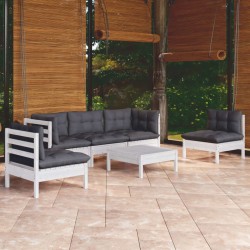 vidaXL Muebles de jardín 6 pzas con cojines madera maciza de pino