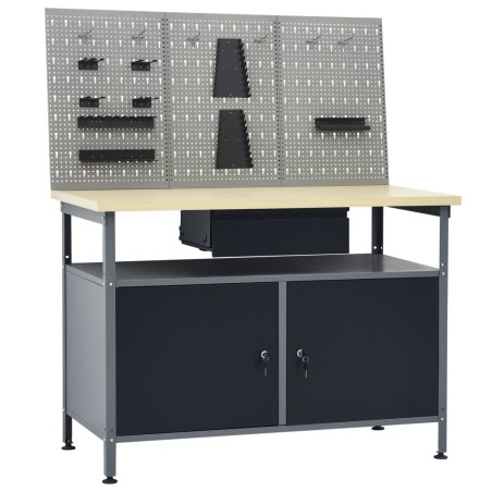 vidaXL Banco de trabajo con tres paneles de pared