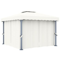 vidaXL Cenador con cortina blanco crema aluminio 3x3 m