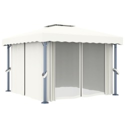 vidaXL Cenador con cortina blanco crema aluminio 3x3 m