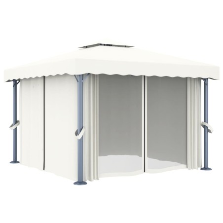 vidaXL Cenador con cortina blanco crema aluminio 3x3 m